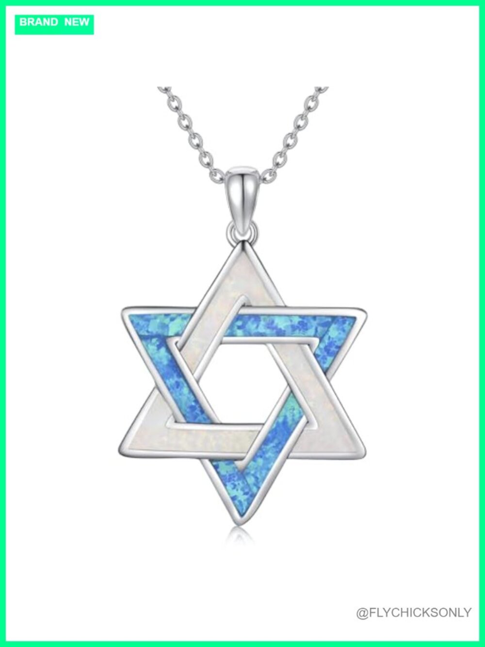 Sterling Silver Star of David Opal Pendant Necklace 18" Rolo Chain